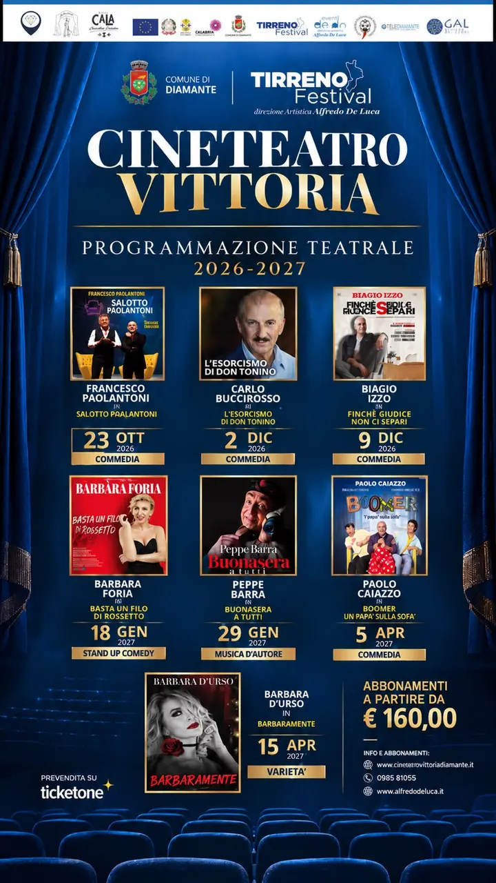 Tirreno Festival, Cineteatro Vittoria, programmazione teatrale 2026-2027